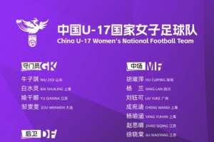 U-17女足集训名单:马晓旭挂帅;杨睿雪、牛子琪领衔30名球员入选