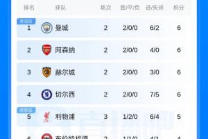 英超积分榜:利物浦先赛取胜暂升第5,今晚曼城热刺维拉等队出战